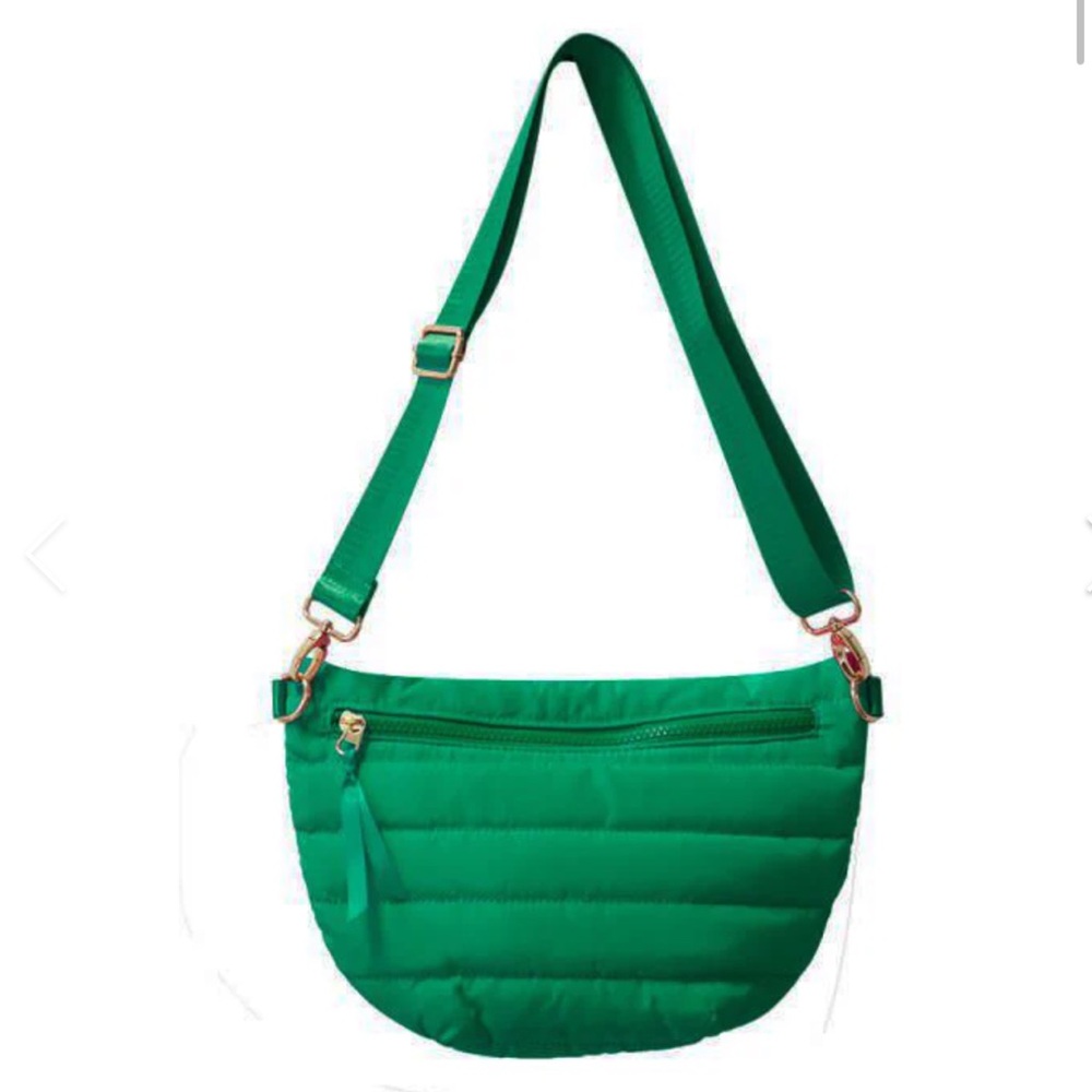 Babs + Birdie The Blake Crescent Puffer Sling Bag Green